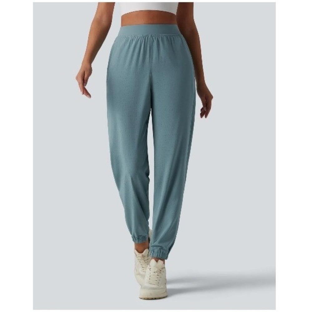 Halara Women's Sz XS High Waist Eyelet 2-in-1 Zip Hem Running Joggers Stone Blue